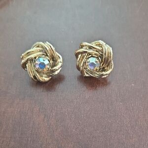 Elegant Gold Knot Earrings with Iridescent Center